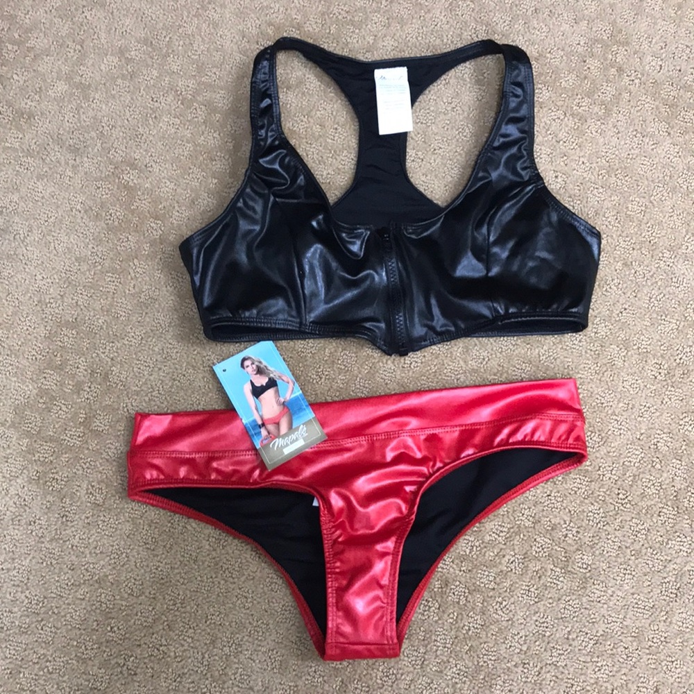Mapalé Sexy Bikini Faux Leather Black And Red